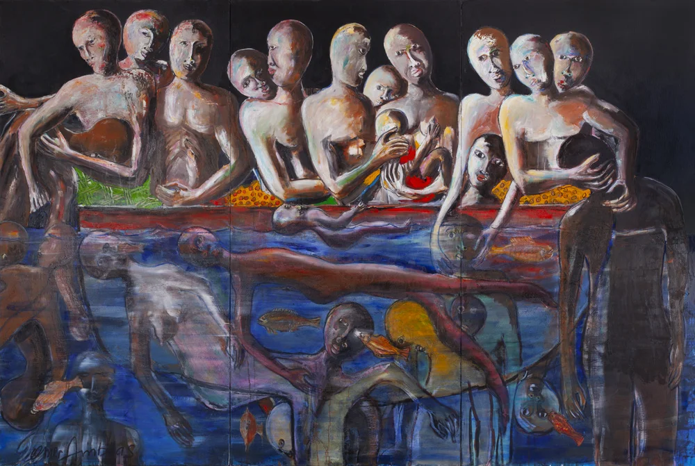 Présentation du triptyque « Migrants », don du peintre guadeloupéen Omer AMBLAS au Musarth