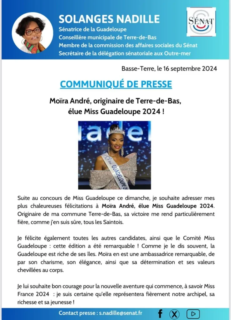 Moïra André, originaire de Terre de Bas, élue Miss Guadeloupe 2024