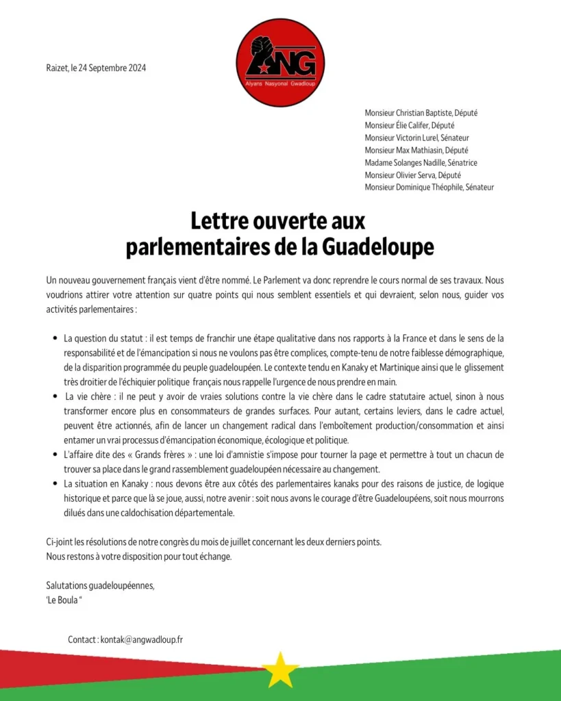 Lettre ouverte aux parlementaires de la Guadeloupe