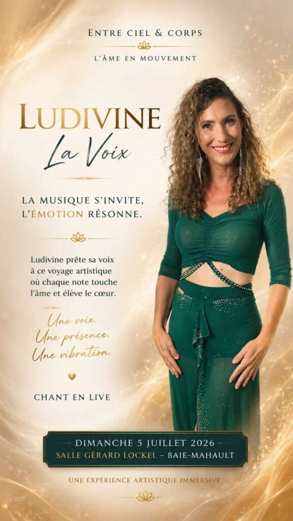 Affiche du spectacle Entre Ciel & Corps – L'Âme en Mouvement avec Ludivine Dino, chanteuse, chant en live le 5 juillet 2026 à Baie-Mahault
