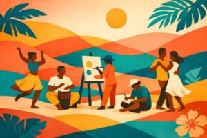 Illustration abstraite évoquant la création artistique et culturelle en Guadeloupe