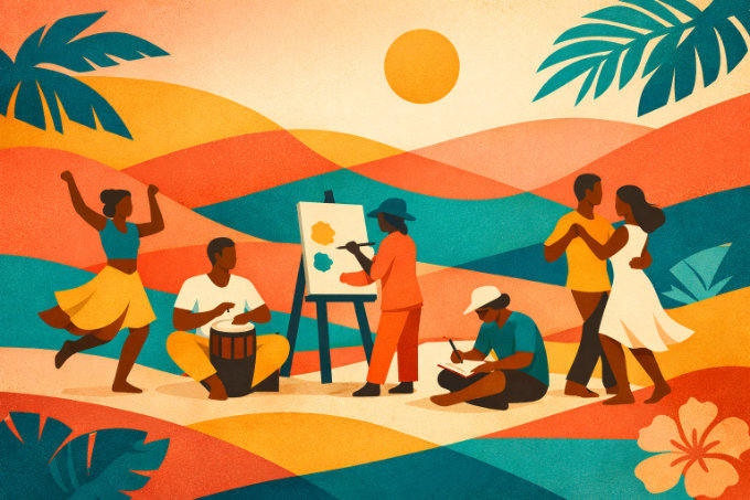 Illustration abstraite évoquant la création artistique et culturelle en Guadeloupe