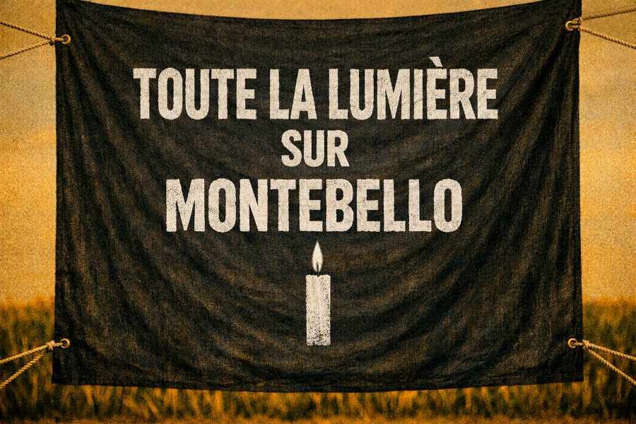 banderole toute la lumière sur Montebello explosion distillerie