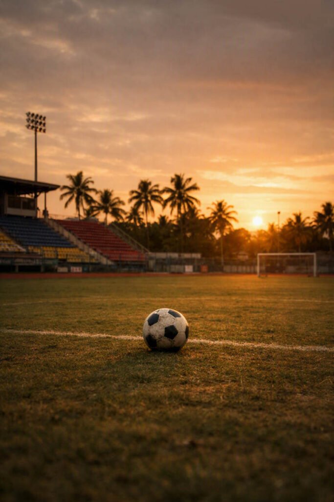 Stade sportif vide en Guadeloupe symbolisant la crise des ligues sportives