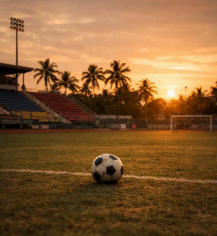 Stade sportif vide en Guadeloupe symbolisant la crise des ligues sportives