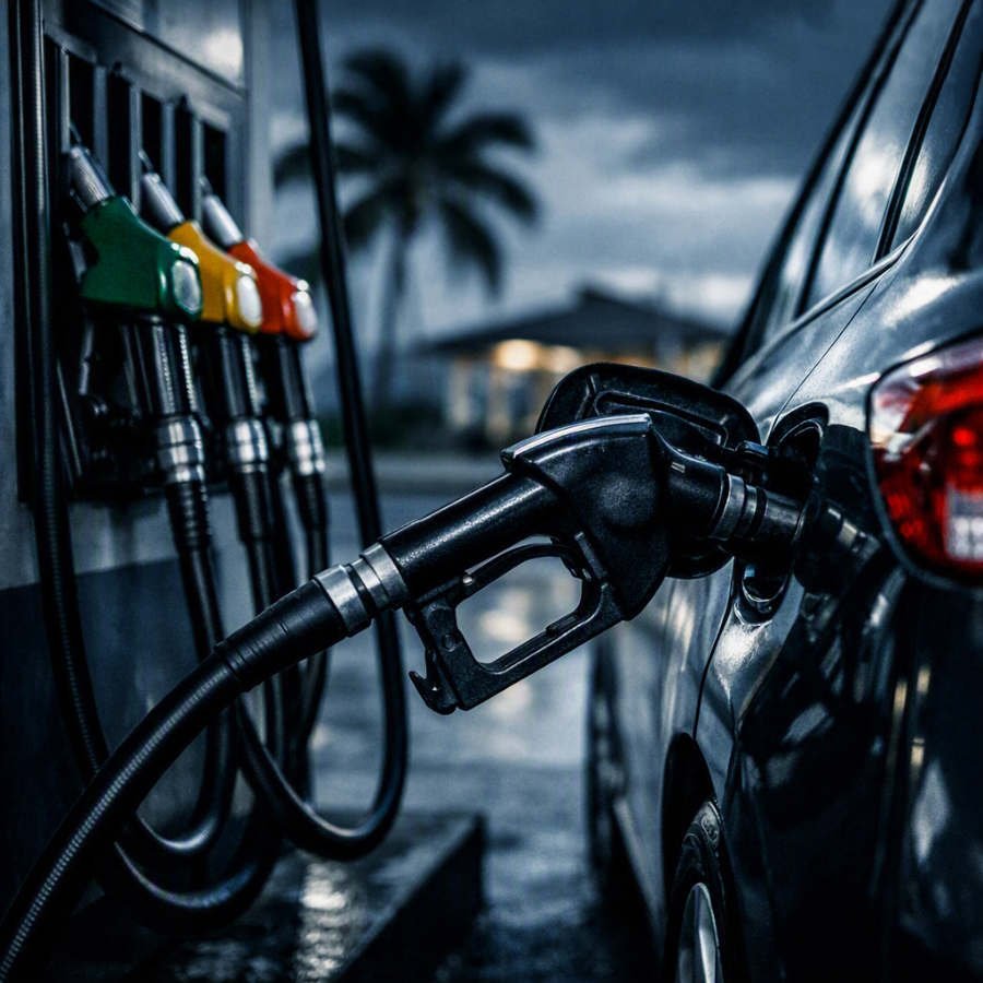 Pompe à carburant et voiture en Guadeloupe, illustration hausse du carburant